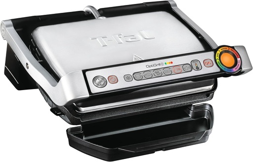 [BRSWIGT5BR4BQYDU] T-Fal OptiGrill Stainless Steel Electric Grill, 4 Servings, 6 Automatic Cooking Modes, Intelligent Grilling, Rare to Well-Done, Panini Press, Nonstick Removable Plates, Indoor, Silver