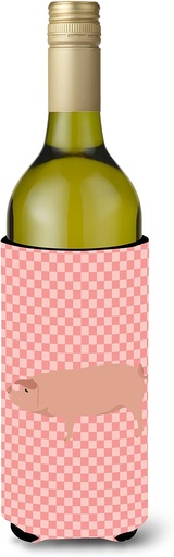 [BRSWGZQPCN6AMADB] Caroline's Treasures BB7932LITERK American Landrace Pig Pink Check Wine Bottle Hugger Bottle Cooler Sleeve Hugger Machine Washable Collapsible Insulator Beverage Insulated Holder
