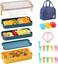 Bento Box Adult Lunch Box, 3 in 3 - bento box kit with Sandwich Cutters, Microwave Safe Lunch Containers with Lunch Bag Stackable Bento Lunch Box Set