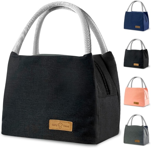 [BRSROYA2BUHAMFI4] Mziart Lunch Bag for Women Men Reusable Lunch Bags Simple Lunch Tote Bag Modern Insulated Lunch Box Food Container Lunch Cooler Bag for Work Office Travel Picnic (Black)