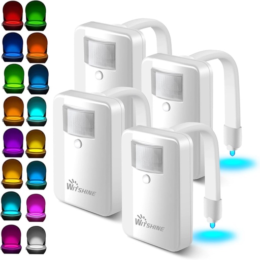 [BRSWYYYFBF7GCAD3] Toilet Night Light 4-Pack, Motion Sensor Bathroom Night Light, 16 Colors LED Toilet Bowl Lights with 5-Level Brightness, Easy Install, Waterproof, Whole House Set