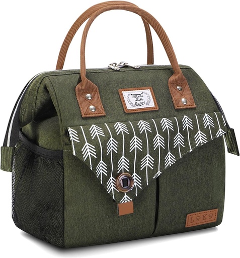 [BRSRMH35AFYGMHTP] Lekesky Insulated Lunch Bag Portable Lunch Box for Office Work Picnic Beach Workout Reusable Tote Lunch Bag Organizer for Women Adult, Green