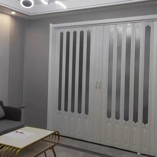 [BRSRACQFOIPWCDQZ] 80 85 90 95 inch Tall White Sliding Accordion Doors with Handles & Glass, Interior Accordion Door, Customizable Size/Color PVC Foldable Door, Folding Double Doors for Home/Office(90x94in(228x240cm))