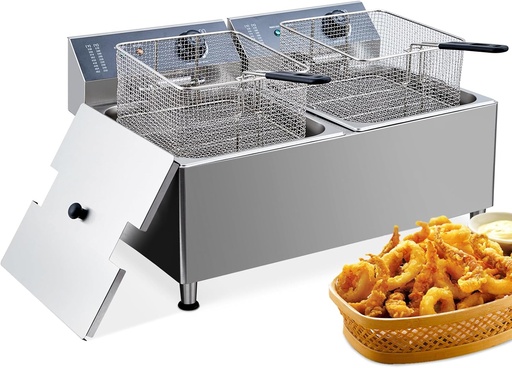 [BRSRAEA5CF5RS3Y2] PioneerWorks Electric Fryer 22L, 23.2QT Fryers With Baskets Large, 3700W Portable Deep Fryer For Restaurant And Home Use, Electric Deep Fryer With Basket And Lid, With 304 stainless steel heating tube