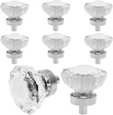 Litoexpe 8 Pcs Vintage Crystal Cabinet Knobs, Clear Glass Cabinets Knob with Black Base, Drawer Pulls Diamond Shape Dresser Knobs for Cabinets Wardrobes (Silver)