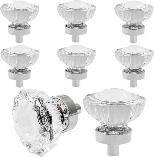 [BRSRAGA3OUJRADLF] Litoexpe 8 Pcs Vintage Crystal Cabinet Knobs, Clear Glass Cabinets Knob with Black Base, Drawer Pulls Diamond Shape Dresser Knobs for Cabinets Wardrobes (Silver)