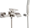 Midanya Wall Mount Bathtub Faucet with Handheld Spray Waterfall Tub Filler Single Handle Bathroom Tub Mixer Tap Hand-Shower System with Curved Spout Commercial,Brushed Nickel