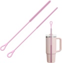 YOTIME Silicone Straw Cleaner Brush, 2Pcs Reusable Straw Brush Extra Long for Cleaning Tumbler with Handle and Glass Metal Smoothie Straws, Non-slip Handle Soft and Bendable, 6mm+9mm, Pink