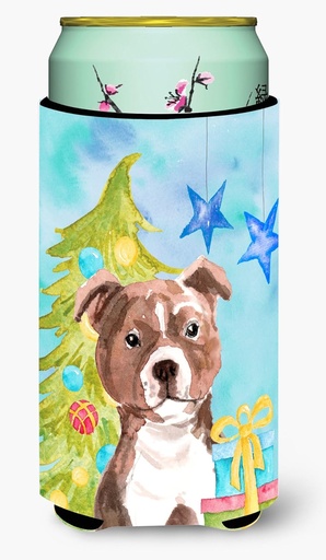 [BRSWG234O4ORGD3J] Caroline's Treasures BB9427TBC Red Staffie Bull Terrier Christmas Tall Boy Hugger Can Cooler Sleeve Hugger Machine Washable Drink Sleeve Hugger Collapsible Insulator Beverage Insulated Holder