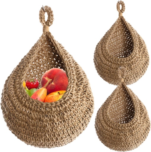 [BRSREYY5PIBBED3A] Hanging Wall Basket, 3Pcs Onion Basket Coat Bohemian Storage Fruit Wall Hooks for Kitchen Home Restaurant Storage Vegetable/7.5x9.8