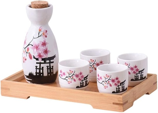 [BRSREYL3AQCAKHL3] Japanese Sake Set Porcelain Traditional Hand-Painted Craft White Set of 5 Wine Set