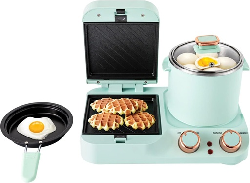 [BRSRAAYZDNYR4CLJ] 3 in 1 Breakfast Station, Retro Household Breakfast Maker, Breakfast Machine with Frying Pan, Boiling Pot, Food Steamer, Electric Mini Toaster Bread Breakfast Sandwich Maker (Green)