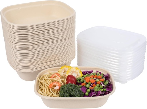 [BRSW2YYHAECR4HYY] 35oz Disposable salad bowls with lids, Sugarcane Fiber Paper Bowls take away food containers meal prep deli container 50 Pack