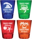 R and R Imports Touces Point Barbados Souvenir 4-Pack Multicolor Engraved Round Shot Glasses Beach Set
