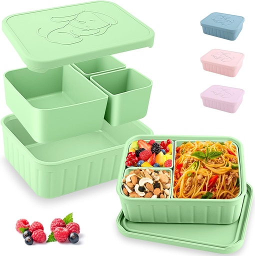 [BRSROHQFCV4AO3IV] Bento Lunch Box for Kids-Reusable Silicone Kids Bento Box Lunch Container Leakproof Lunchbox Meal Prep Food Storage Containers with 3 Removable Compartments–Dishwasher Safe/BPA Free/Portion Control