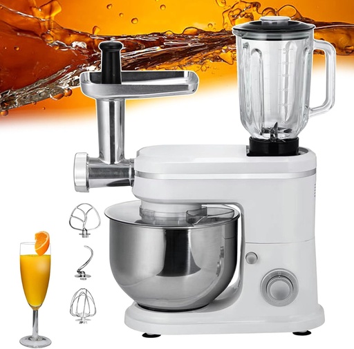 [BRSRAAIFAR4B62TH] Stand Mixer | Kitchen Mixer Machine | Food Blender and Meat Grinder | Blending Jug, Dough Hook, Whisk, Splash Guard | 6L Stainless Steel Bowl | Multifunctional Stand Mixer for Cooking,White，White