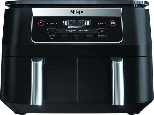 [BRSRMFQ2B4BAM3TA] Ninja Foodi DZ090C 5-in-1, 6-qt. 2-Basket Air Fryer with DualZone Technology, Black