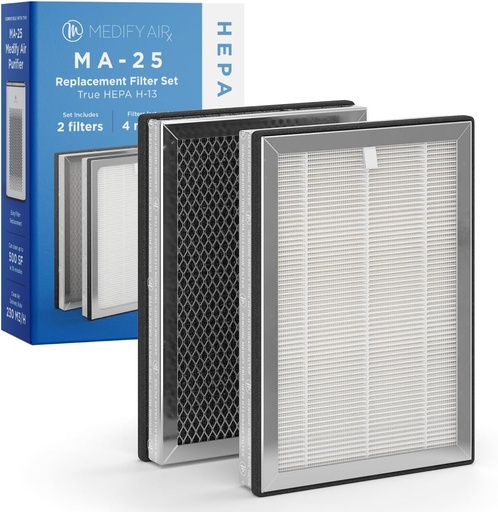 [BRSWYZQYPJ7WCG3L] Medify MA-25 Genuine Replacement Filter Set for Allergens, Smoke, Wildfires, Dust, Odors, Pollen, Pet Dander | 3 in 1 with Pre-filter, HEPA H13 and Activated Carbon | Removal to 0.1 Microns | 1-Pack