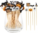 120 Halloween Cocktail Picks, 8 Kind of Bamboo Pumpkin Ghost Spider Hat Bat eyeball Decorative toothpicks for appetizers, 4.7 IN Food Sticks Charcuterie Skewers for Halloween Themed Party