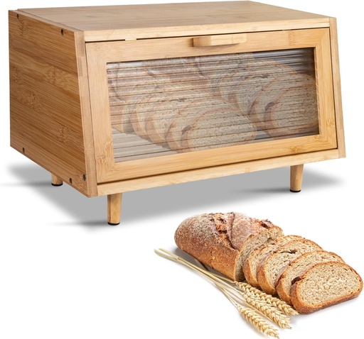 [BRSRAYYEBAJQ4C3D] Large Wooden Bread Box For Kitchen Countertop Airtight, Wood Bread Boxes, Bread Storage for Kitchen Counter, Suitable for Kitchens, Dining Rooms, Living Rooms (Bamboo color)