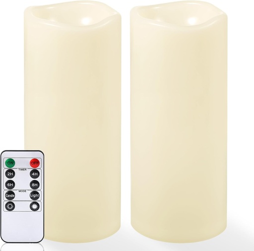 [BRSRAY36C4PRY2T6] NURADA Large Outdoor Flameless Candles 10" x 4" - Waterproof LED Pillar Flickering Candle Battery Operated with Timer Remote Control for Patio Porch Lanterns Decor - Long Lasting Set of 2