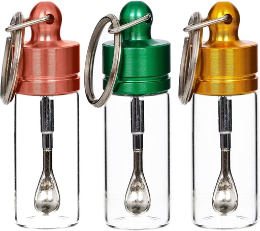 [BRSRE2YZCMJRECA7] 3 pcs Portable Cases Mini Glass Container Case with Spoons Waterproof Pocket Pocket Boxes Keychain Box Container Case Leak-proof Portable Storage for Kitchen, Travel, Office