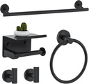 Matte Black Bathroom Hardware Accessories Set 5-Piece Towel Bar Set Includes 23.6in Towel Bar Toilet Paper Holder with Shelf,Towel Holder Set for Bathroom Stainless Steel Wall-Mounted