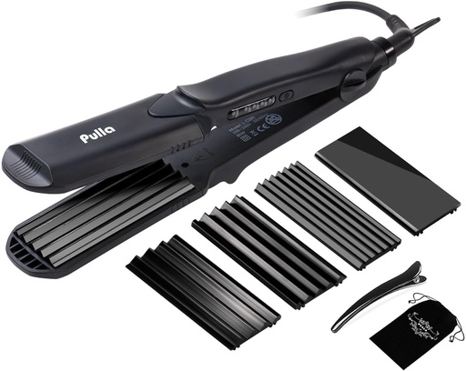 [BRSWGFQTAEIB43L3] Pulla Hair Straightener and Crimper - 4 in 1 Tourmaline Ceramic Flat and Curling Iron for Hair Styling with Adjustable Temperature - Salon High Heat 320°F - 430°F for All Hair Types