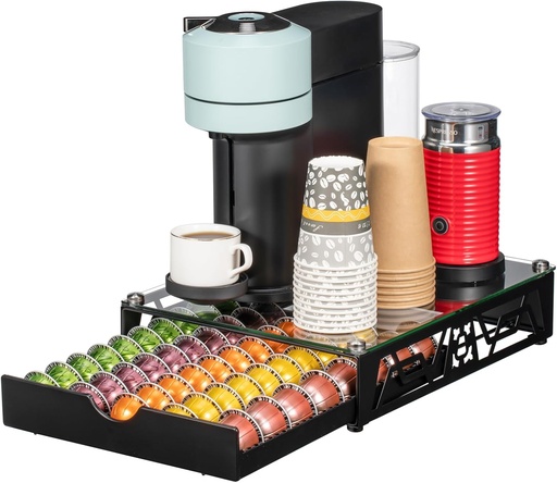 [BRSREGTQCIFBE2Q4] Rice rat Nespresso Pod Holder Pod Drawer With Glass For Cabinet Vertuoline Pod Storage Rack For Counter，Black(50 Pods)