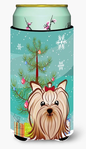[BRSWKZI6CB7WCCTE] Caroline's Treasures BB1576TBC Christmas Tree and Yorkie Yorkishire Terrier Tall Boy Hugger Can Cooler Sleeve Hugger Machine Washable Drink Sleeve Hugger Collapsible Insulator Beverage Insulated Holde