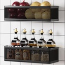 Heavy Duty Spice Rack Wall Mount - 2-Tier Metal Hanging Storage Baskets with Adhesive & Screw Options, Space Saving Spice Organizer for Kitchen, Pantry, Bathroom (2 Pack, Black)