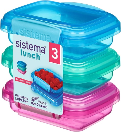 [BRSWGYYDBYBRSELB] Sistema Lunch Collection Food Storage Containers, 6.7 oz./0.2 L, Pink/Green/Blue, 3 Count