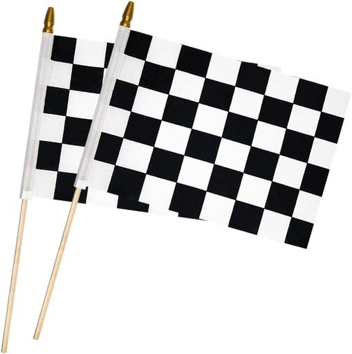 [BRSROEA5BMIRQFD3] 2 Pcs 8×12 inch Checkered Flag, Black and White Racing Flag on Wood Stick - Hand Held Stick with Kid-Safe Spear Top, Children's Party Decoration