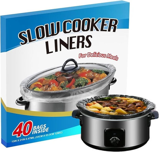 [BRSRAFQRCMPRGCDU] FASOZUKA Slow Cooker Liners 40×Cooking Bags Extra Large Size Disposable Pot Liners, Fit 3QT to 8QT for Slow Cooker Cooking Trays Suitable for Oval & Round Pots 13"x 21", 40 Liners