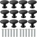 abcGoodefg 12 Pcs Vintage Antique Black Knobs Handle Pulls 30mm Brass Round Knobs for Cabinet Drawer Kitchen Bathroom Cupboard Home Office Furniture (Black)