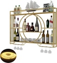 Wine Rack Wall Mounted with LED Light ＆ Wine Glass Holder,Iron Bar Liquor Shelf,Floating Wall Wine Shelves,Liquor Bottle Display Shelf,Wine Glass Storage Racks,for Kitchen Wine Cellar,Gold/B
