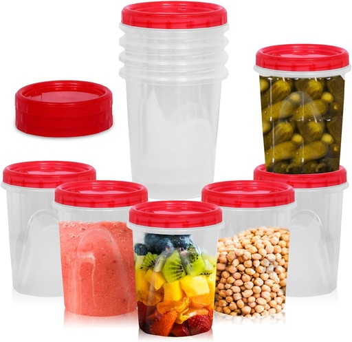 [BRSRMAQPOYMQMCLG] [Red - 12 Pk] Airtight Deli Containers with Lids Twist Lock Top Clear Food Storage for Meal Prep Snacks and Leftovers Freezer and Microwave Safe Stackable Leak-Resistant and 12 Pc. Set (32 Ounce)