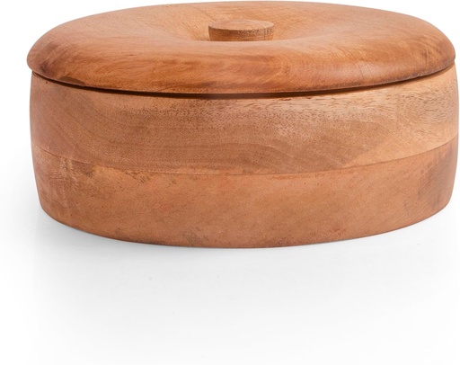 [BRSROZD7PIHBSF3G] Handcrafted Wooden Mexican Tortilla Warmer Basket Indian Chapati Roti Bread Holder Box Pancake Keeper Serveware Hot Pot Casserole Dish With Lid Home Kitchen Dining Decor, Natural Brown, 9 x 3 Inches