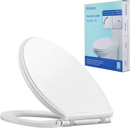 [BRSWGFQEDJ7W22D3] Hibbent Premium Elongated Toilet Seat with Cover Quiet Close, One-Click to Quick Release, Easy Installation Non-Slip Seat Bumpers, Slow Close Toilet Seat and Cover, Easy Cleaning-White Color