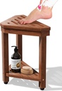 Shower Foot Rest 15 in, Acacia Shower Stool for Shaving Legs,Corner Bath Shower Bench with Starage Shelf for Inside Small Shower Spaces