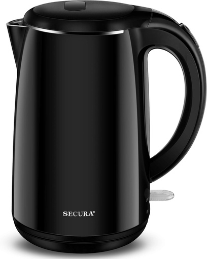 [BRSWGHYYB4GRS3Y2] Secura Original Stainless Steel Double Wall Electric Water Kettle 1.8 Quart with Auto Shut-Off & Boil-Dry Protection, Black Onyx SWK-1701DA/HB-3227B