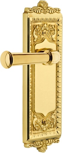 [BRSWGGANDEMREHT5] Grandeur WINGEO_PSG_234 Windsor Solid Brass Rose Right Handed Passage Door Lever Set with Georgetown Lever and 2-3/4" Backset - Polished Brass