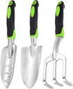 HARFINGTON 3pcs Garden Tools Set Metal Garden Hand Shovels and Hand Rake Tools Kit for Gardening Planting Weeding, Green