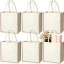 SOUJOY 6 Pack Burlap Tote Bags, Reusable Jute Gift Tote with Handles, Small Beach Bags, Canvas Grocery Shopping Tote for Bridesmaid, DIY, Shopping, Pool, Wedding Bag