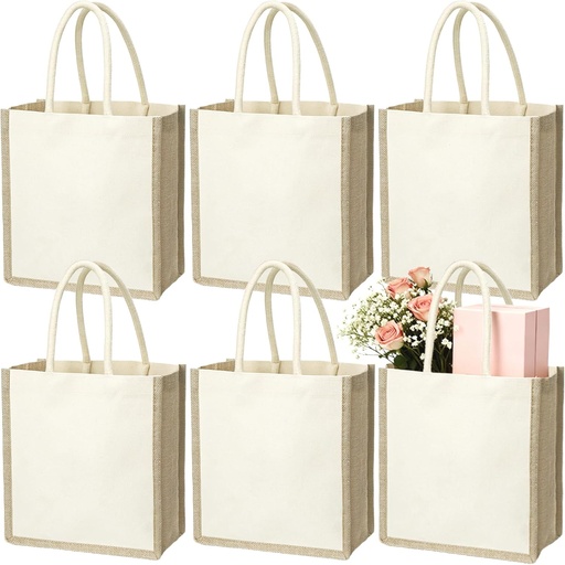 [BRSW2CT2OYIGGFA4] SOUJOY 6 Pack Burlap Tote Bags, Reusable Jute Gift Tote with Handles, Small Beach Bags, Canvas Grocery Shopping Tote for Bridesmaid, DIY, Shopping, Pool, Wedding Bag