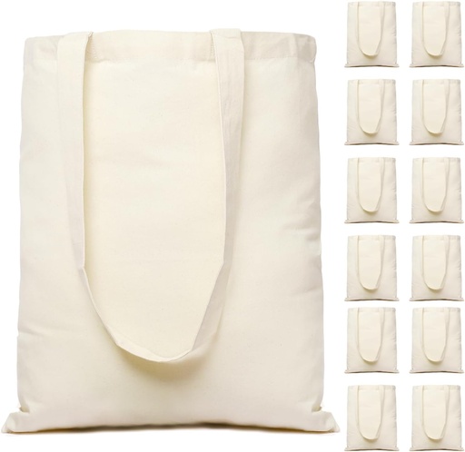 [BRSRAGA6OUGRMHI7] Greenmile Canvas Tote Bags 12 Pack Blank Reusable Grocery Bags with Handles (12, Natural)