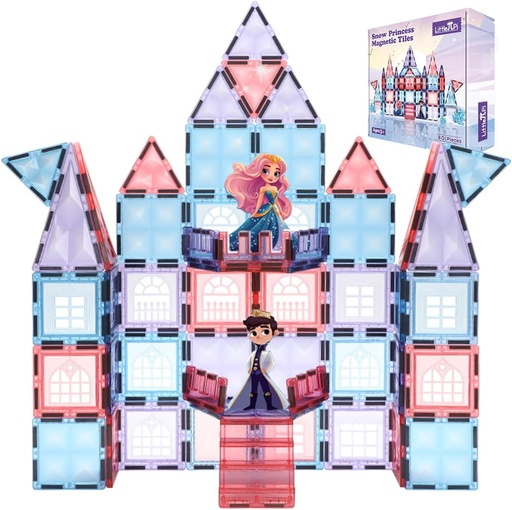 [BRSROEL2OUNQO2TZ] Little Pi Frozen Magnetic Tiles 3 Year Old Girl Gifts 5 Year Old 4 Year Old Girl Birthday Gifts Princess Toys Magnet Tiles Building Blocks Castle Age 3 4 5 6 7 8