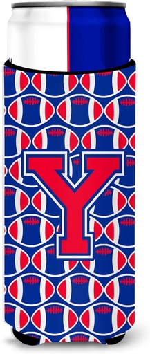[BRSWKYL4OUCRW2DI] Letter Y Football Crimson and Yale Blue Ultra Beverage Insulators for slim cans