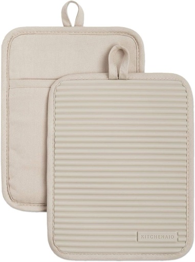 [BRSWYGDRBN7BMCDK] KitchenAid Ribbed Soft Silicone Pot Holder 2-Pack Set, Milkshake Tan, 7"x9"