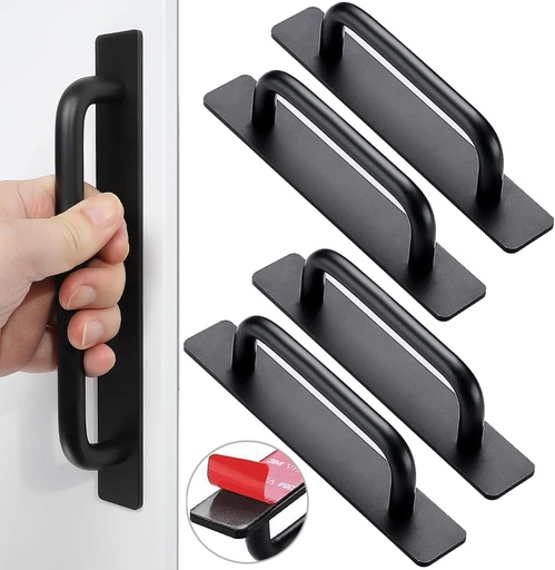 [BRSRAYIRBN7BECLU] BetterJonny 4 Pcs Self-Adhesive Cabinet Handles Pulls, Aluminum Alloy Adhesive Cabinet Handles - Stick on Handles Push Pull Door Handle Sliding Door Handle for Kitchen Bathroom Closet Wardrobe